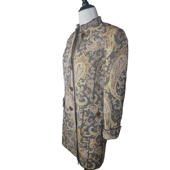 Vintage Carlisle Paisley Jacquard Wool Silk Long Coat Size 8 - Picture 3 of 8